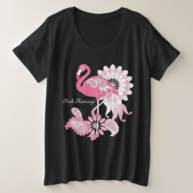 Camiseta Plus Size Moderno Flamingo Rosa Pássaro Tropical Caprichoso  (Frente do Design)