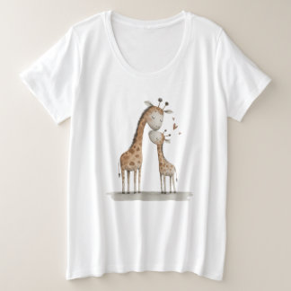 Camiseta Plus Size Mom & Baby Giraffe Cute Illustration