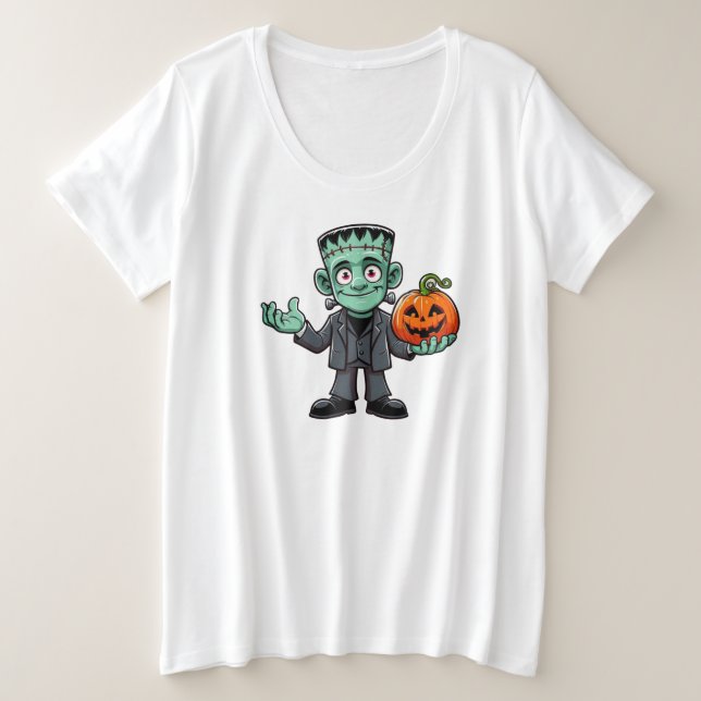Camiseta Plus Size Monstro de Frankenstein de desenho animado fofo (Frente do Design)
