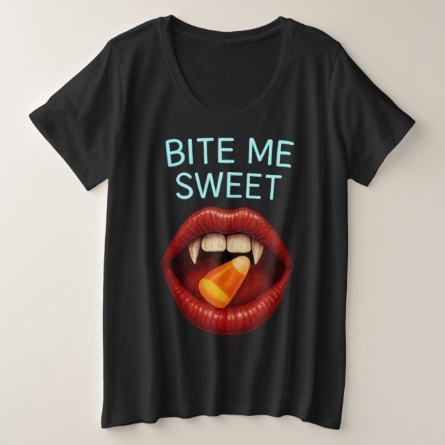 CAMISETA PLUS SIZE MORDE-ME DOCE. (Frente do Design)