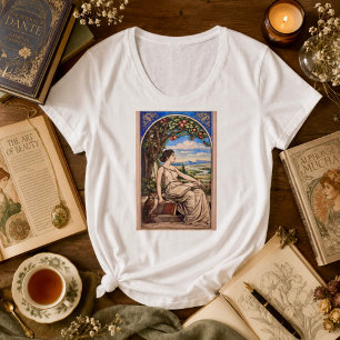 Camiseta Plus Size Mulher Art Nouveau Vintage Lendo Debaixo de uma Ár