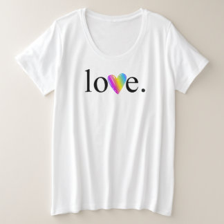 Camiseta Plus Size Mulher e Amor Palavra Arco-Íris Cardíaco