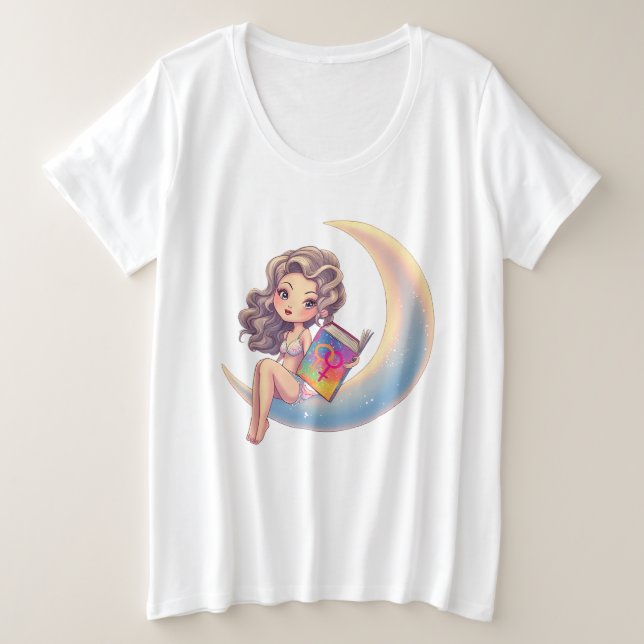 Camiseta Plus Size Mulher sexy LGBTQ sentada na lua (Frente do Design)