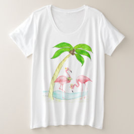 Camiseta Plus Size Mulheres da palmeira do flamingo mais o t-shirt do