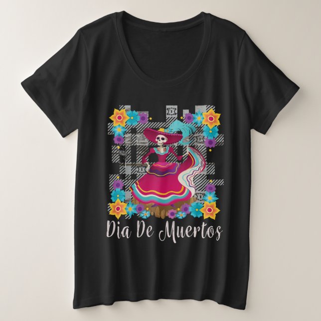 Camiseta Plus Size Mulheres de Diâmetro de Muertos (dia do morto) (Frente do Design)