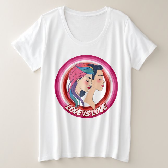 Camiseta Plus Size Mulheres LGBTQ amam amor (Frente do Design)