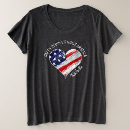 Camiseta Plus Size Name Happy 250th Birthday America Flag Heart
