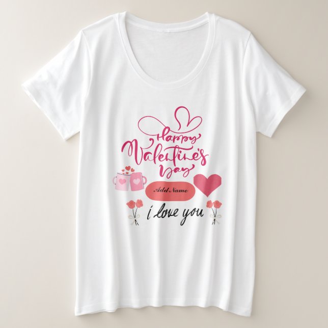 Camiseta Plus Size Namorados Felizes "Eu Amo-Te" (Frente do Design)
