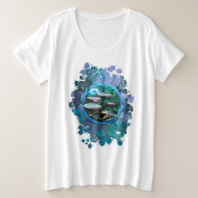 Camiseta Plus Size Nascer De Peixes Koi DE DRAGONFLY (Splash) (Frente do Design)