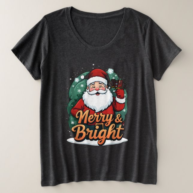 Camiseta Plus Size Natal - "Felizes e Papais noeis Brilhantes" (Frente do Design)