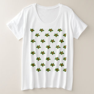 Camiseta Plus Size Natal Holly Pattern