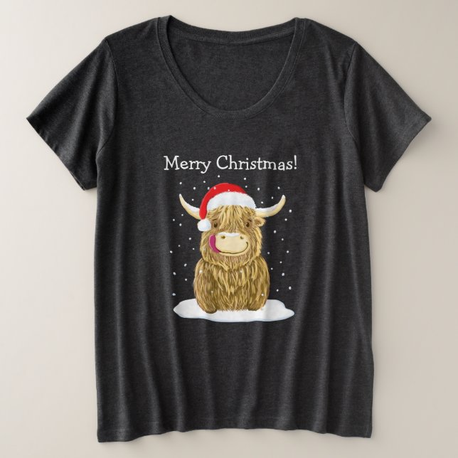 Camiseta Plus Size Natal Personalizado da Vaca do Hamish Highland (Frente do Design)