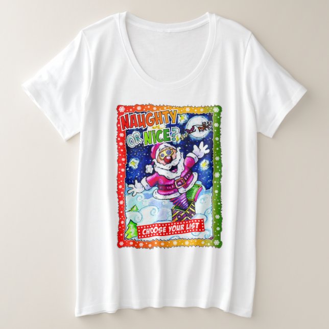 Camiseta Plus Size Naughty or nice, choose your list (Frente do Design)