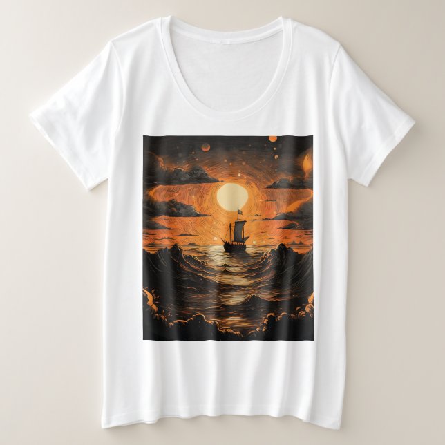 Camiseta Plus Size Navegação à noite (Frente do Design)