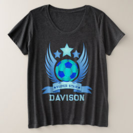 Camiseta Plus Size Neon Blue Soccer Ball | Cool Sport Gifts For Boys
