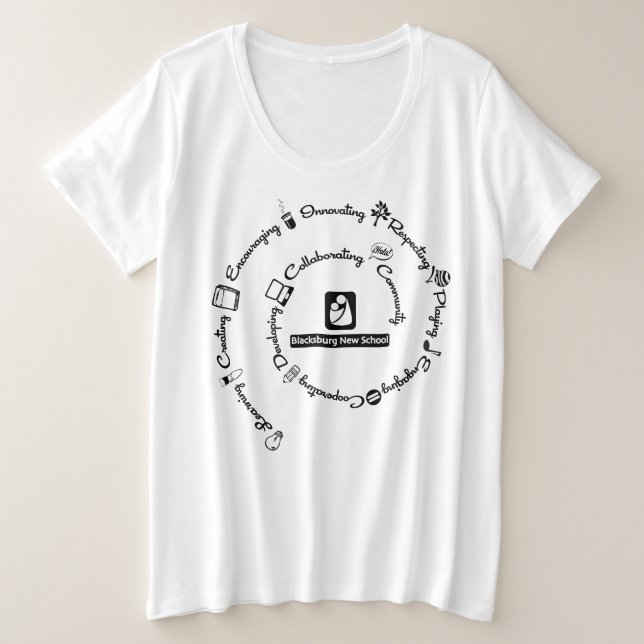 Camiseta Plus Size New School em Blacksburg Plus Spiral Design (Frente do Design)