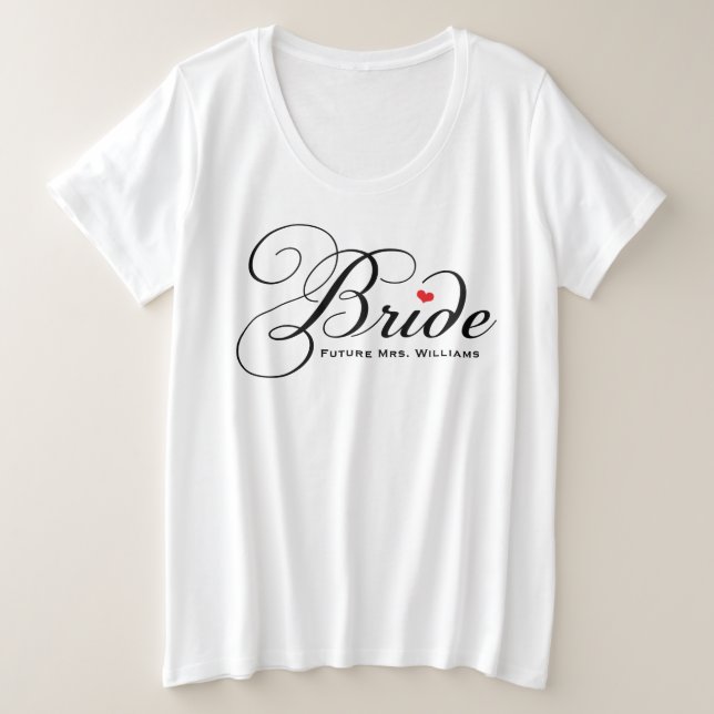 Camiseta Plus Size Noiva Elegante Futura Sra. Branca Feminino (Frente do Design)
