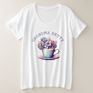 Camiseta Plus Size Nome Personalizado da Avó Bonito Floral