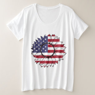 Camiseta Plus Size O t-shirt com EUA embandeira o girassol, 4o de