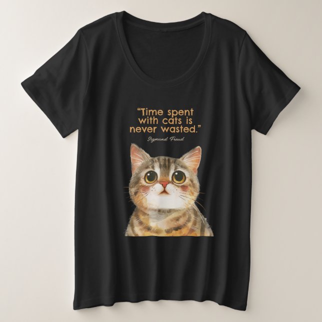 Camiseta Plus Size O Tempo Passado Com Gatos Nunca É Perdido (Frente do Design)
