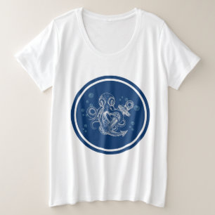 Camiseta Plus Size Octopus com Âncora