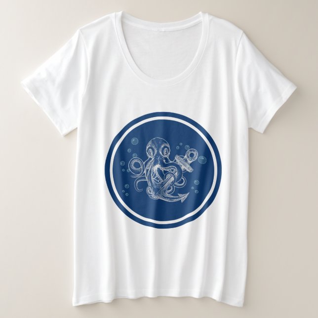 Camiseta Plus Size Octopus com Âncora (Frente do Design)