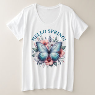 Camiseta Plus Size Olá Borboleta da Primavera-96282