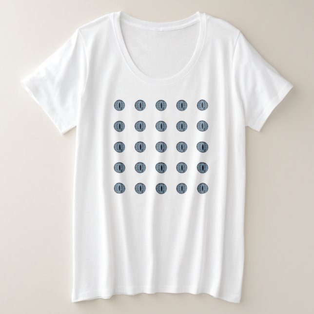Camiseta Plus Size Olhos de Bolinhas Azul do Halloween (Frente do Design)