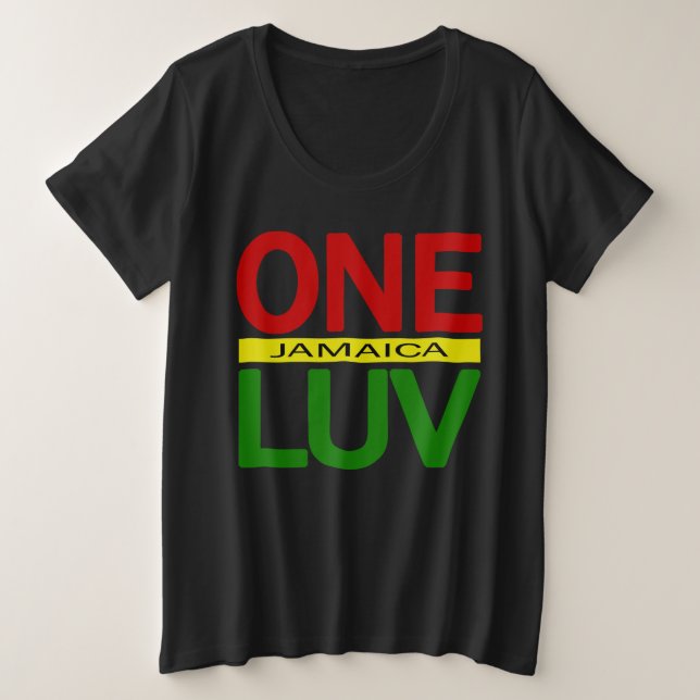Camiseta Plus Size One Love Jamaica Red Dourada Green (Frente do Design)