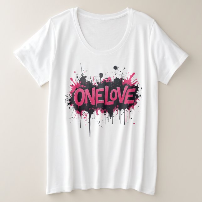 Camiseta Plus Size "ONELOVE" rosa quente do grafite (Frente do Design)