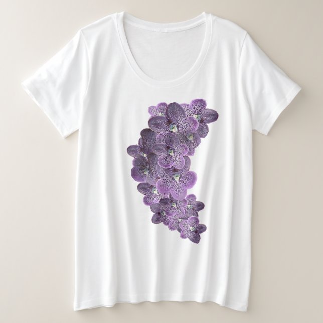 Camiseta Plus Size Orquídeas-flores violetas roxas (Frente do Design)