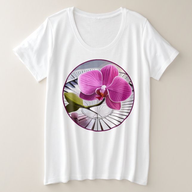 Camiseta Plus Size Orquídeas Rosa Expectativas em Prata (Frente do Design)
