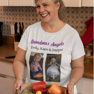 Camiseta Plus Size Os anjos da vovó Fotografias e Nomes Personaliza