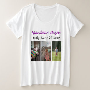 Camiseta Plus Size Os anjos da vovó   Fotografias e Nomes Personaliza