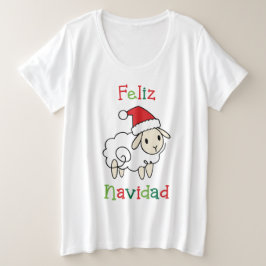 Camiseta Plus Size Ovelha de Natal Fofa – Feliz Navidad
