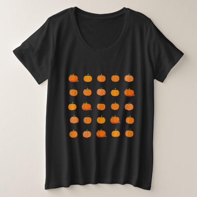 Camiseta Plus Size Padrão de Abóboras Laranja (Frente do Design)