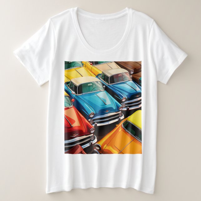 Camiseta Plus Size Padrão de Carros Antigos (Frente do Design)