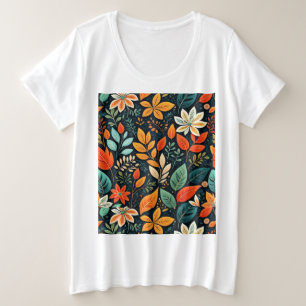 Camiseta Plus Size Padrão de Flores Exóticas Florais