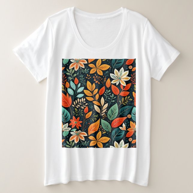 Camiseta Plus Size Padrão de Flores Exóticas Florais (Frente do Design)