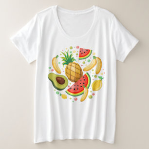 Camiseta Plus Size Padrão de Frutas de Verão Fresco