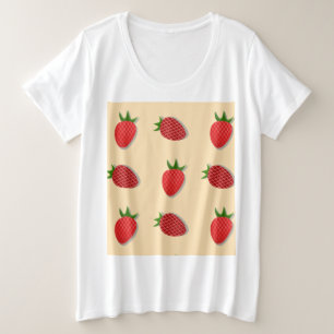 Camiseta Plus Size Padrão de morango para boas vibrações no Verão de