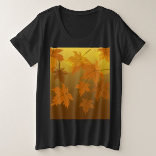 Camiseta Plus Size Padrão de outono com folhas de carapaça e boque em