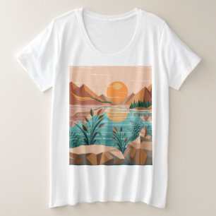 Camiseta Plus Size Paisagem do pôr do sol no lago da montanha pacífic