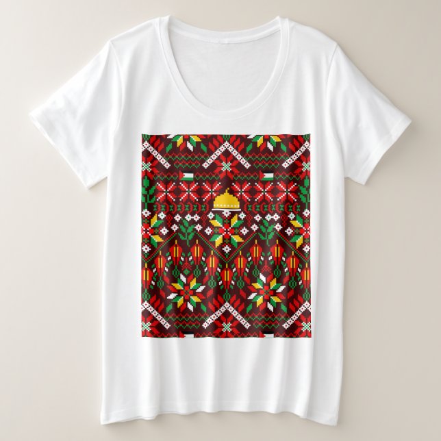 Camiseta Plus Size Palestina Tatreez Embroderia Tradicional (Frente do Design)