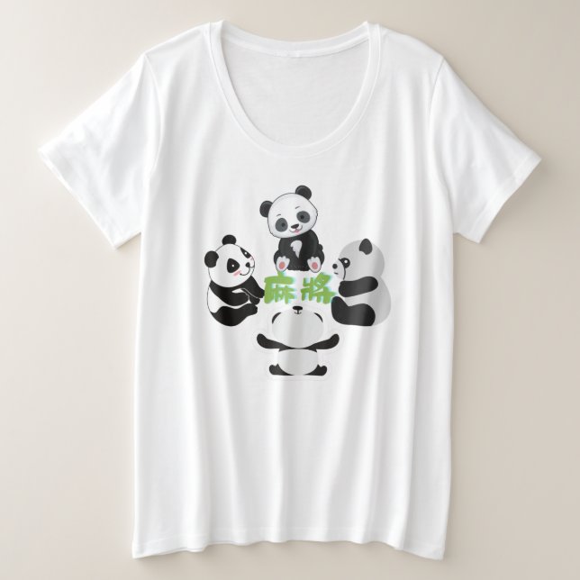 Camiseta Plus Size Panda Fofo de Mahjong Divertido   (Frente do Design)