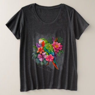 Camiseta Plus Size Papagaio com Flores Tropicais - Abraçar Natureza
