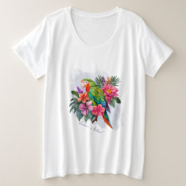 Camiseta Plus Size Papagaio com Flores Tropicais - Abraçar Natureza