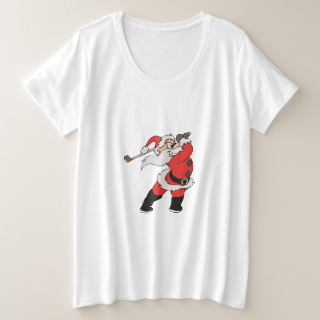 Camiseta Plus Size Papai Noel jogando golfe (Frente do Design)