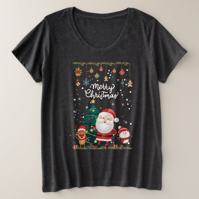 Camiseta Plus Size Papais noeis engraçados, Snowman, Reindeer Feliz N (Frente do Design)