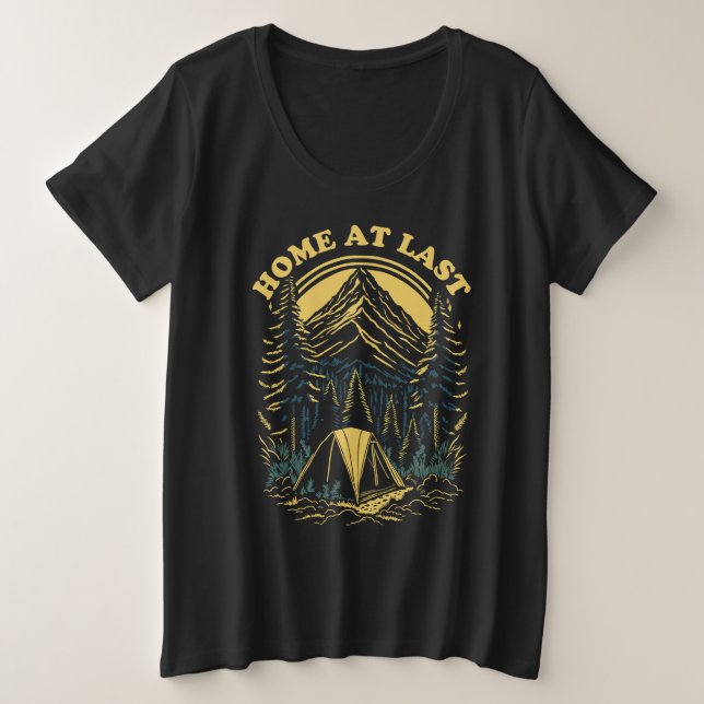 Camiseta Plus Size Para Casa - Acampamento (Frente do Design)